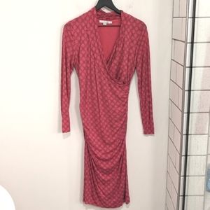 Boden Pink Tencel Lyocell Wool Blend Faux Wrap Ruched Fitted Long Sleeves